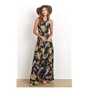 Sleeveless Tropical Halter Backless Dress
